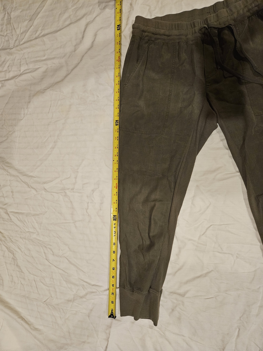 CAbi Olive Green Drawstring Jogger Style Capris